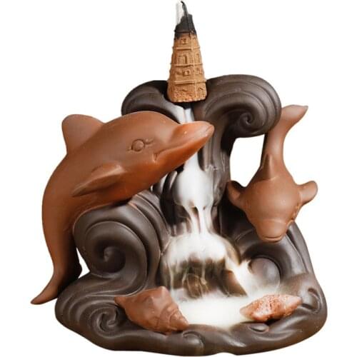 Newest Free Cone Incense Holder Waterfall Zen Smoke Fountain Purple Clay Incense Burner Backflow Living Room Home Decoration