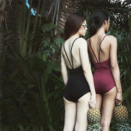 2019 New Sexy Swimwear Women String Femme One Piece Swimsuit Vintage Retro High Waist Bathing Suit Swim Dress