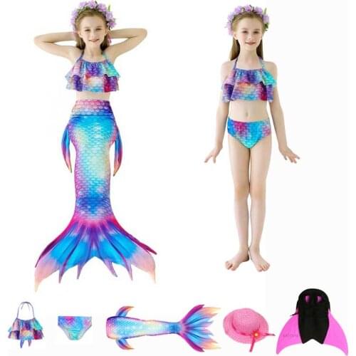 New Girls Swimming Mermaid Tail Clothes Cosplay Sparkle Fish Tails Dress With Bikini Set Design Add Flippers Cosplay Costume