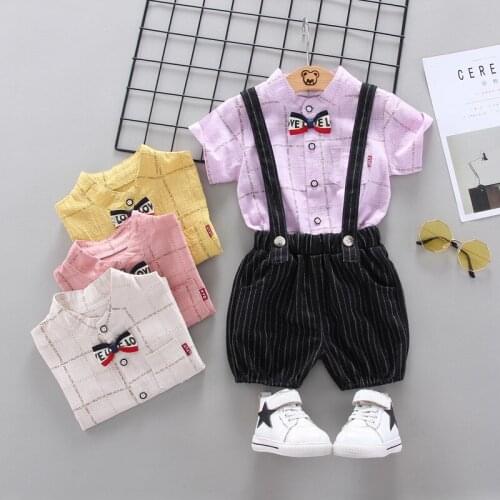 Clothes for Baby Boy Plaid Baby Boy Clothes Set Summer New Born Baby Clothes Set Casual T-shirt +Overalls 2Pcs Sets 2021