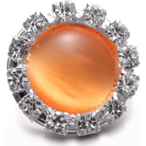 Orange Opal Rhinestone Style Round Shape Metal 18mm Snap Button Charms For Snap Bracelet Snaps Jewelry KZ0576f