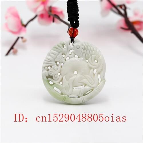 Natural White Chinese Jade Carp Bat Pendant Necklace Charm Jewelry Double-sided Carved Amulet Fashion Accessories Gifts