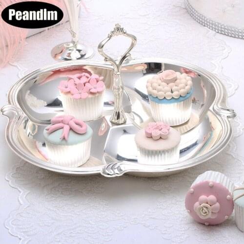 PEANDIM Elegant Silver Dessert Tray Charger Plate Nut Plates Snack Cake Fruties Dishes For Party Home Baking Supplies Decoration