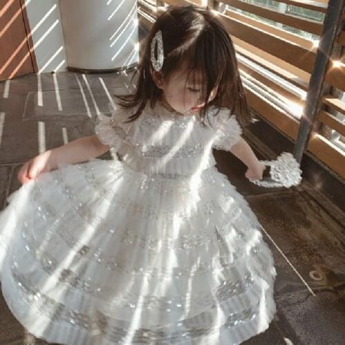 Baby Girls Dress Summer Sequins Princess Baby Dress Girls 1st Birthday Party Dress Cotton Teenage Prom Ball Gowns Kids Vestidos