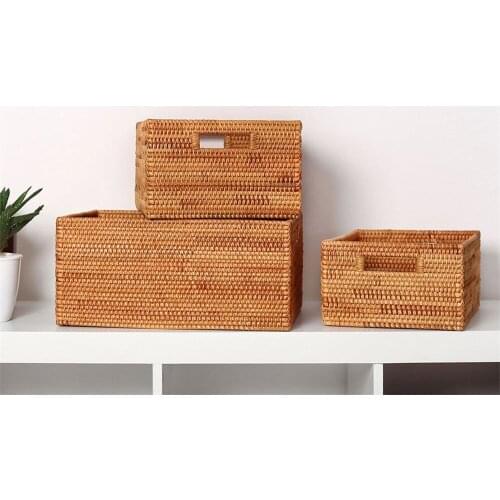 Weaving Rattan Office Document Storage Basket Handwork File Tray Storage Boxes Food Fruit Vegetables Organization Kitchen Shelf