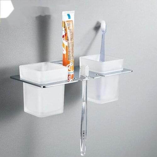 Chrome-plated Brass Toothbrush Cup Holder Base Double Cup Holder Bathroom Hardware Rust-free Glass Cup Holder