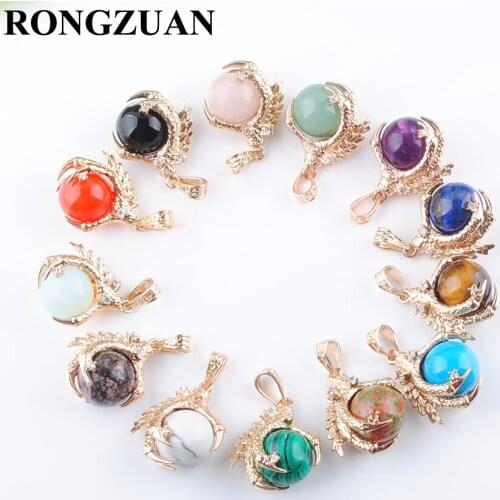 RONGZUAN Natural Stone Dragon Claw charm pendant Gem Round Ball Dragon Claw Crystal Reiki Chakra Pendants Bead Jewelry TBN308