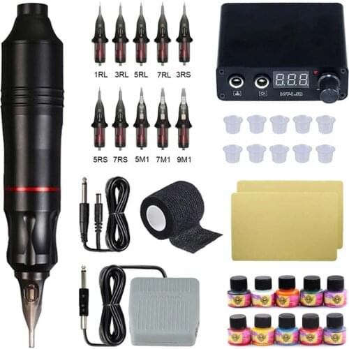 Professional Tattoo Machine Kit Rotary Tattoo Pen Machine Set Permanent Makeup with Cartridges Needles Body Art Tools Supplies