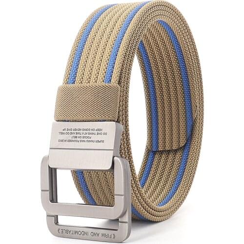 New Men&Women Canvas Belt Luxury Metal Double Ring Buckle Jeans Waist Belts Fashion Casual Stripes Waistband Male Tactical Strap