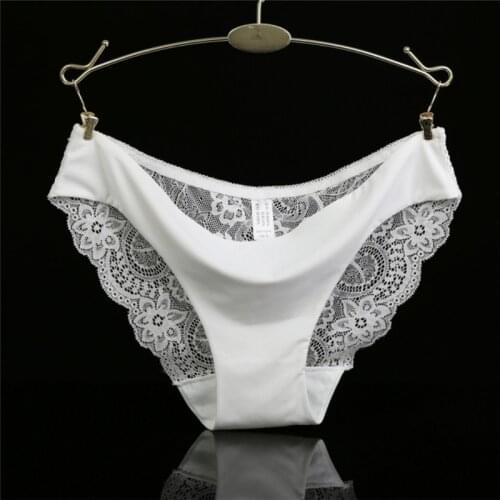 Sexy Lace Womens Invisible Underwear Intimate Women Transparent Bikini Briefs Plus Size Floral Panties Seamless Low-waist Panty