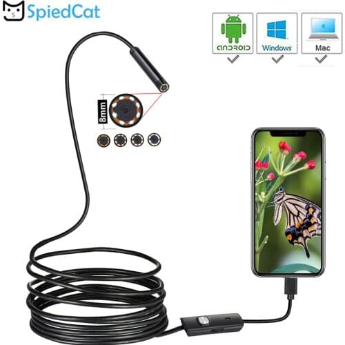 SPIED CAT 8mm Mini Lens 6 LED MicroUSB Endoscope 1M 5M 10M soft Cable Snake Car Repair Pipe Inspection Android Borescope Camera