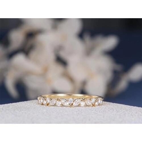 Unique Moissanite Engagement Ring Real 14k 585 White Rose Gold Wedding Band For Women Anniversary Match Band