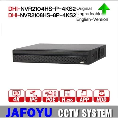 DH NVR2104HS-P-4KS2 NVR2108HS-8P-4KS2 4CH 8CH POE NVR 4K Recorder Support HDD 4/8CH POE For CCTV System Security Kit