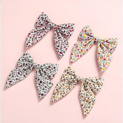 12 pcs/lot, 3.5 inches Floral print Sailor Bow Hair Clips or Nylon headbands, School Girl fabric hair Bow clips hair accessories