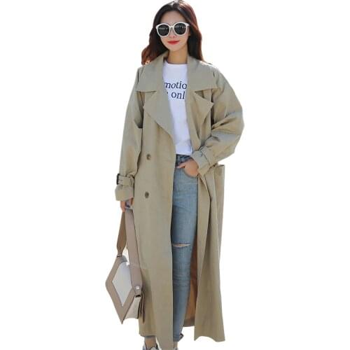 Womens Double-breasted Windbreakers 2019 Spring Autumn Fashion X-long Trench Coat Female Bandwidth Loose Windbreaker Female Coat
