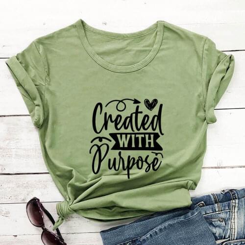 Created With A Purpose 100%Cotton Women Tshirt Inspirational Christian Shirt Unisex Funny Summer Autumn Casual Short Sleeve Top