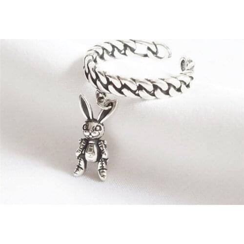 Sole Memory Cute Retro Bunny Braided 925 Sterling Silver Female Resizable Opening Rings SRI540