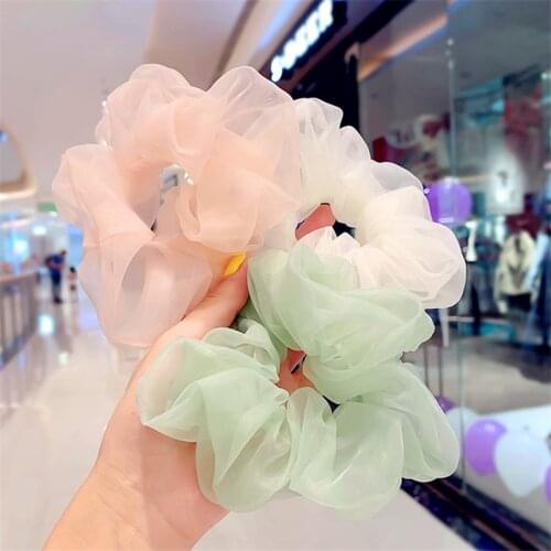 2020 Korea Big Size Organza Hair Scrunchies Women Elastic Hair Bands Girls Headwear Ponytail Holder Hair Accessories Scrunchie