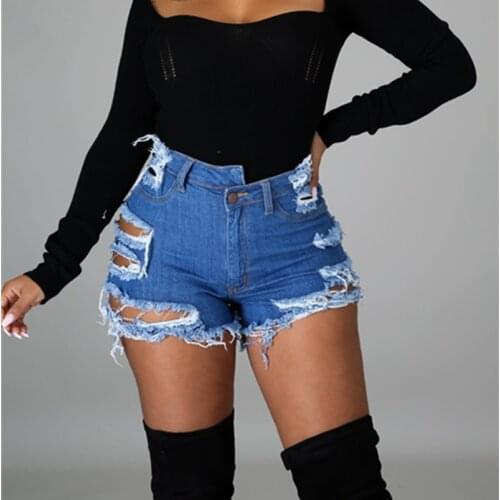 2021 Women Casual Denim Shorts Zipper High Waist Ripped Draped Holes Jeans Hot Pants Ladies Fashion Street Bottoms Clothing XXL