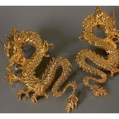 Unique Matt Gold Dragon Statement Earrings For Women 2020 Punk Nightclub Chinese Style Fiery Stud Earrings Jewelry Gift