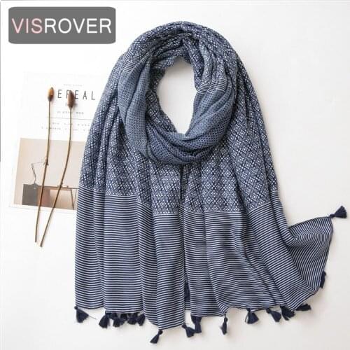 VISROVER 2020 New navy Geometric Printing Viscose Autumn Scarf Women Fashion Winter Navy Scarf Shawls Hijab Gift Wholesales