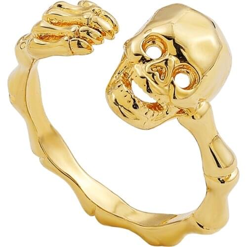 Vintage Punk Gold Skull Rings Hip Hop Finger Ring for Women Gothic Rock Hand Bone Skeleton Hug Open Ring Femme Bijoux 2021