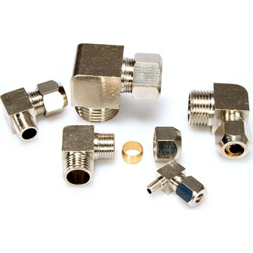 2) M6 M8 M10 1/8" 1/4" 3/8" 1/2" BSP Male To 4/6/8/10/12mm Tube O/D Elbow Nickel Brass Ferrule Pneumatic Compression Fitting