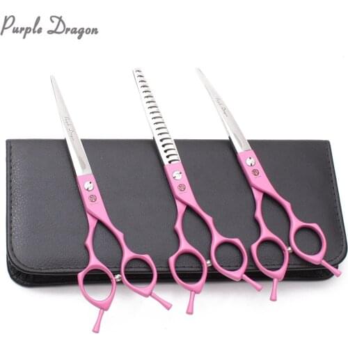 3Pcs Suit 6.5" 440C Cutting Shears Thinning Shears Curved Shears Dog Scissors Puppy Grooming Scissors Pet Scissors Add Bag Z3009