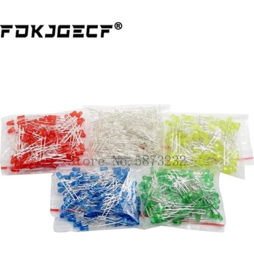500Pcs/lot 3MM LED Diode Kit Mixed Color Red Green Yellow Blue White