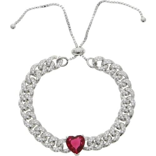 AAA cz paved Cuban bracelet Iced Out link chain For Hip Hop Paved CZ Rapper luxur red heart bracelet Jewelry accessories gift