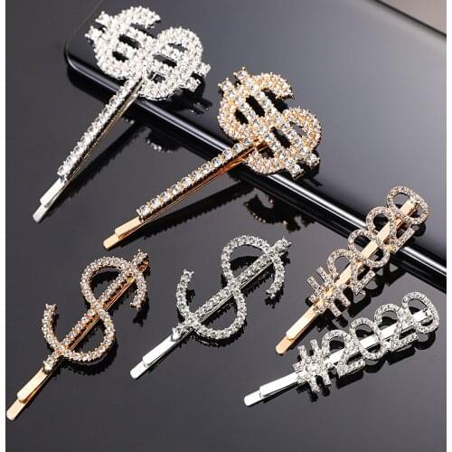 Shiny Letter Hairpins Crystal Alloy Hair Clips For Girl Women Charm Rhinestone Barrettes Hair Accessories Fashion Headwear 2020
