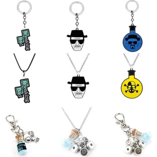 TV Breaking Bad Keychain Black White Walter Enamel Face Key Chain Metal Pendant Charms Jewelry Car Keyring Key Holder