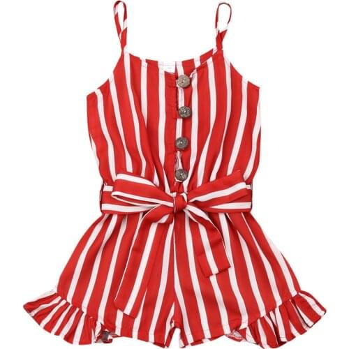 Citgeett Summer Toddler Kids Baby Girls Clothes Strap Striped Red Romper Summer Chiffon Strap Outfit 3-8Y