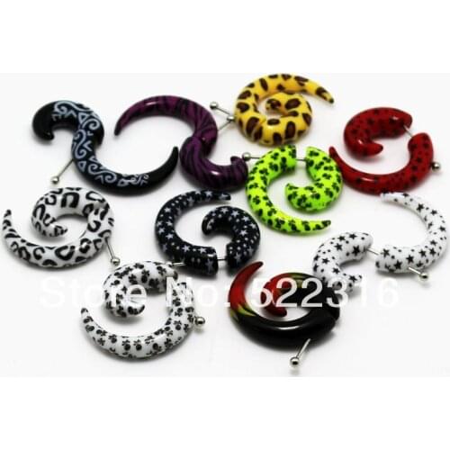 JEWEL acrylic print picture fake spiral ear tapers ear plug expander mix size wholesale body piercing jewelry free shipping