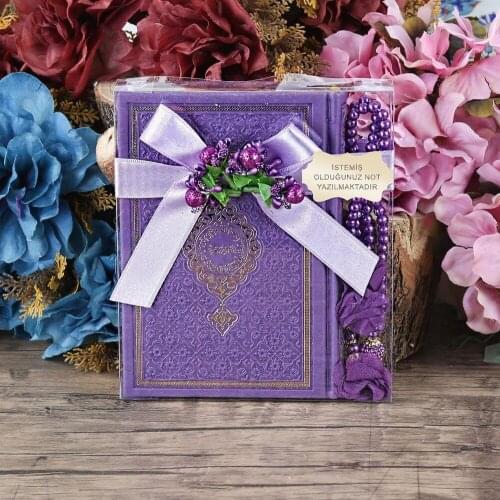 Purple Bag Boy Thermo Leather Quran, Rose Rosary Set FREE SHİPPİNG