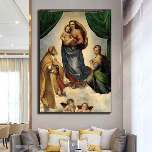 Famous Painting Art The Sistine Madonna Posters And Prints Canvas Painting Wall Art Picture For Living Room Home Decor Wall Art
