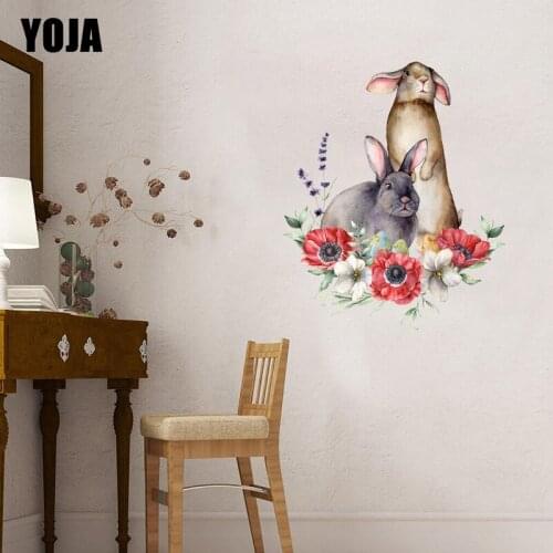 YOJA 45×54.3CM Classical Watercolor Art Wreath Bunny Bedroom Decoration Home Room Wall Stickers 8WS0346