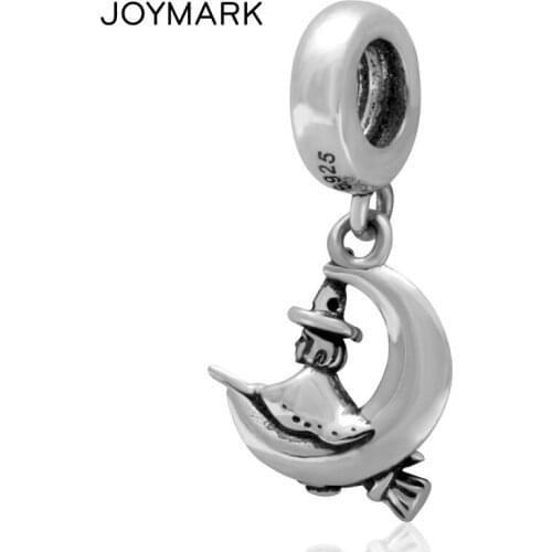 Witch Riding A Broom In The Moon Pendant 925 Sterling Silver Bead For DIY European Charm Jewelry Factory Direct Wholesale SDC930