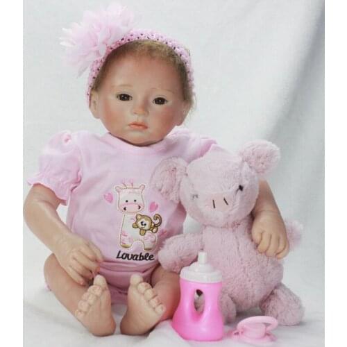 Nicery 20inch 50cm Bebe Doll Reborn Soft Silicone Boy Girl Toy Reborn Baby Doll Gift for Children Pink Pig Doll Pink Clothes