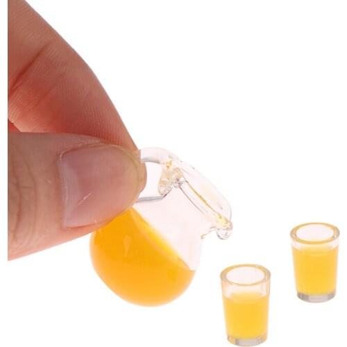 Dollhouse Miniature Food Orange Juice Jug Drink Cup Resin For Doll House Kitchen Furniture Accessories