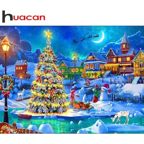 Huacan Full Square/Round Diamond Mosaic Embroidery Christmas Tree Landscape 5D DIY Diamond Painting GiftPicture Of Rhinestones