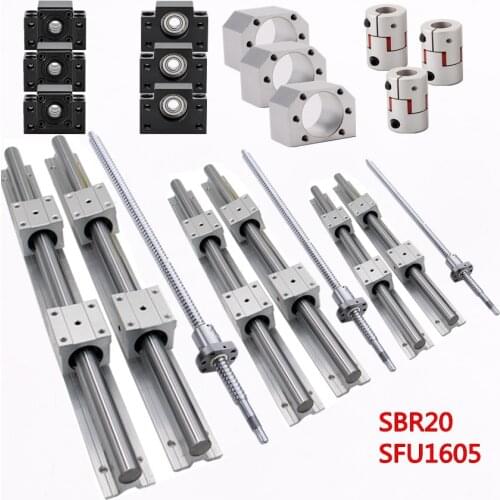 SBR20 linear rail set + 3 ballscrew 300mm 350mm 650mm 1050mm SFU1605+BK/BF12 + nut housing + couplers+SBR20 blocks for CNC route