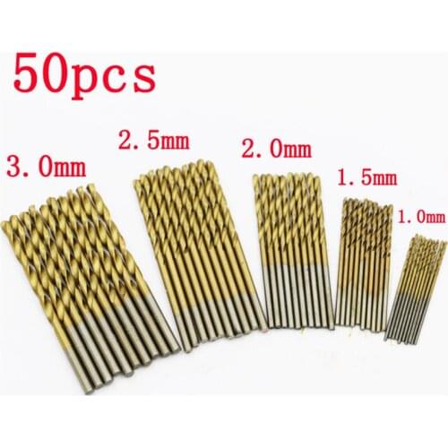 50Pc Twist Drill Bit Set HSS High Speed Steel Titanium Coated Drill Woodworking Wood Tool 1/1.5/2/2.5/3mm For Metal