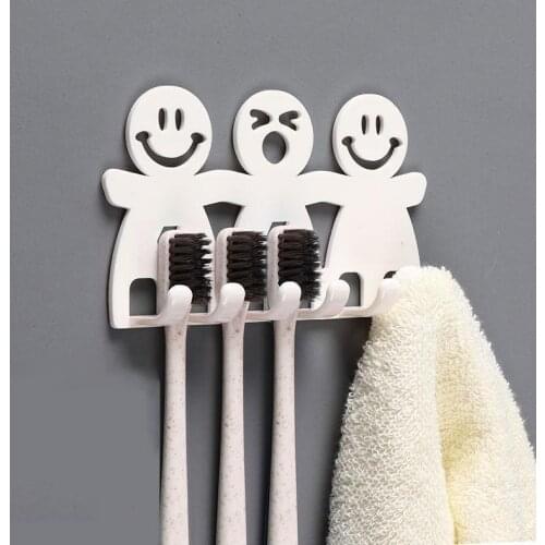 Creative Toothbrush Holder Smiley Toothbrush Rack Wall Mounted Bathroom Organizer Towel Holder Storage Hooks Multipurpose