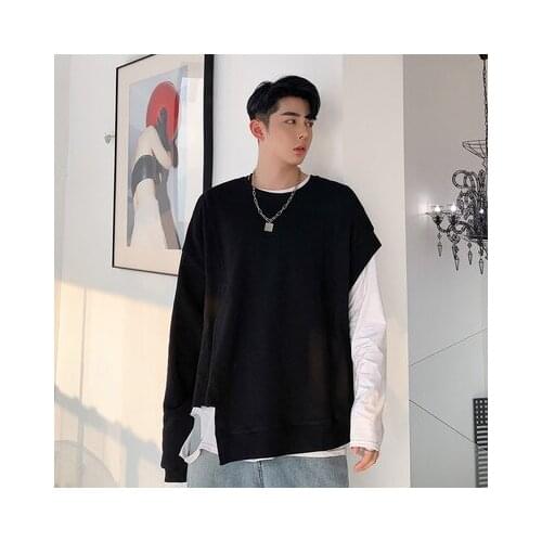 New Dark casual casual one-sided sleeve irregular hoodie male design sense of personality thickening cashmere vest jacket