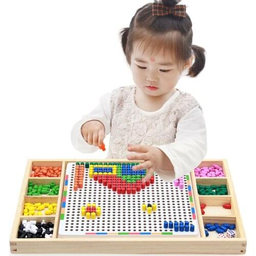 Educational Wooden Toy Flying Chess Board For Children Mushroom Nail Combination Spell Board Toy Multi-functional Wisdom Platter