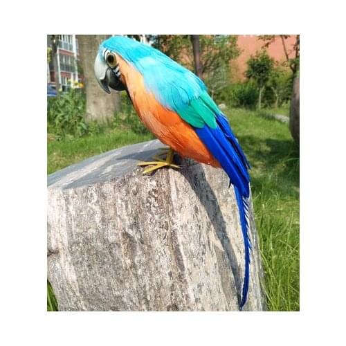 About 32cm orange blue feathers parrot Handmade model stage prop,home garden decoration toy w0898