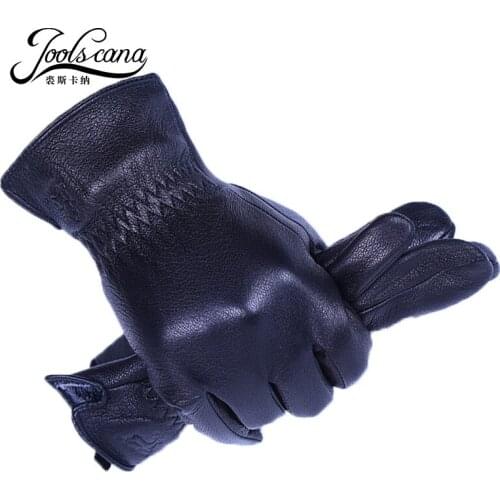 Jooscana men leather gloves driving full finger winter gloves black mitten top brand quality goatskin keep warm fashion 2018