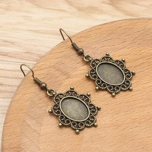 Fit 10x14mm Oval Cabochons Pattern Glass Blank Setting Bezel Cabochons Cameos Base For DIY Making Earring Gift 20Pcs K06233