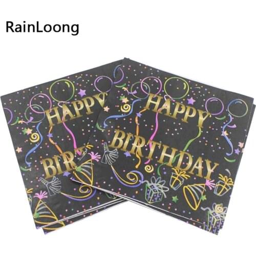 [RainLoong] Black Happy Birthday Paper Napkin With Dot Tissue Napkin Pink Supply 33cm*33cm 1 pack (20pcs/pack)
